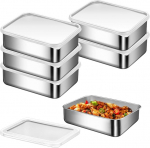 HOMURY toidu s&auml;ilitamise konteiner, Meal Prep karbid: Pakett 6 roostevabast terasest l&otilde;unakasti kaanega, 500 ml, s&uuml;gavk&uuml;lmikupakend, toidu s&auml;ilitamise kast, virnastatav roostevabast terasest kast liha-juustu jaoks.