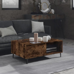 Kohvilaud suitsutatud tammepuust 90 x 60 x 35 cm, puitmaterjal, metalljalad, kaasaegne disain elutuppa, kodum&ouml;&ouml;bel, kohvilaud koos panipaigaga, puidust k&uuml;ljelaud ruumidesse