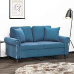 Homgoday 2-kohaline diivan Diivan Kaasaegne polsterdatud diivan L&otilde;&otilde;gastav diivan Lounge dekoratiivsete padjadega Relax diivan Lamades diivan Diivan istme m&ouml;&ouml;bel elutuppa magamistuppa sinine 120 cm Velvet