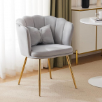 ModernLuxe Sametiga polsterdatud tool kroonlehe disainiga, kullatud metalljalad, liblikapadi, ergonoomiline seljatugi, mugav elutuppa, magamistuppa v&otilde;i s&ouml;&ouml;gituppa, Hall