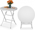 YITAHOME 80 cm aialaud, &uuml;mmargune kokkupandav laud, r&otilde;dulaua, kokkupandav telkimislaud, ilmastikukindel v&auml;ljas peole, rannale, grillimiseks, roostekindla metallraamiga, 80 x 80 x 74 cm, valge