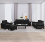 4-TLG. Sofagarnitur mit Kissen Schwarz Samt, schwarzes Samtsofa 4-TLG. als bequemes Sofa-Set mit Polsterung und Kissen, 4-teiliges Sofa in Schwarz Samt, Sofagarnitur