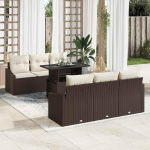 Modulares Garten Sofa Set 7-teilig Braun Creme mit Zweisitzer und Vier Armlehnensofas 100 x 55 x 73 cm