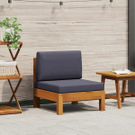 Massives Akazienholz Gartensofa Mittelteil mit dunkelgrauen dick gepolsterten Kissen, Garten-Lounge-Set aus Akazienholz, massives Sofa und Tisch Set f&uuml;r den Au&szlig;enbereich