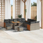 Modulares Gartensofa-Set 17-teilig grau Poly-Rattan mit Kissen, 17-teiliges Rattansofa f&uuml;r Garten als Outdoor-Sofagarnitur