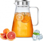 Nutabevr d 2,3 liitrine klaasist kannu veekarahvin roostevabast terasest kaanega, k&auml;epidemed, filter, kuum ja k&uuml;lm klaasist karahvin, kergesti puhastatav veekann, koduste jookide/kohvi/piima/j&auml;&auml;tee/veini/mahla jaoks.