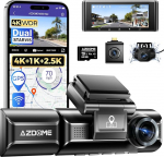 AZDOME 4K Dashcam auto 4K+ 1080P+ 2.5K eesmine tagumine interj&ouml;&ouml;r koos Dual STARVIS, 64GB SD kaart, WiFi, GPS, Super Night Vision, parkimise j&auml;lgimine, Loop salvestamine, WDR, G sensor, 3.19 tolline kuumakindel