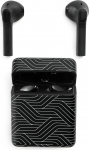 Music Sound Bluetooth k&otilde;rvaklapid juhtmeta kapsliga In-Ear juhtmeta Bluetooth k&otilde;rvaklapid nutitelefonidele koos 5-suunalise laadimiskarbiga - 3 tundi autonoomiat - sisseehitatud mikrofon - mustad jooned muster