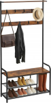 VASAGLE HSR409B01 9 konksuga mantlihoidja kingapink riiuliga 30 x 85 x 180,5 cm esikusse, magamistuppa, v&auml;ikestesse korteritesse, t&ouml;&ouml;stusdisain, vintage pruun/must, Vintage Brown/Black