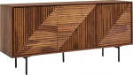 FineBuy Sheesham Sideboard t&auml;ispuidust 150 cm 3 uksega - Soliidne retroh&otilde;nguline laekaplaat nikerdusega - naturaalne laud - k&auml;sitsi valmistatud t&ouml;&ouml;stuslik laud