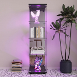 Klaasist vitriinkapp koos LED ja peegliga, iseseisev klaasist vitriinkapp 1 uksega, 4 riiulit, l&auml;bipaistev m&ouml;&ouml;bli vitriinkapp, klaasist kollektsiooni vitriinkapp elutuba (4 tasandit, 1 uks LED)