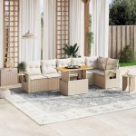 Homgoday Garden Diivan komplekt 7 t&uuml;kki koos padjadega beež pol&uuml;rattan diivan voodi elutuba diivan komplekt diivanid v&auml;ljas aed v&auml;ljas kaunistamiseks w mudel 3271765