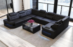 Sofa Dreams Wohnlandschaft Como U-kujuline nahast diivan (pikk jalg vasakule, must)