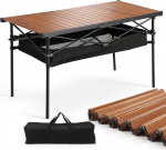 Sekey kokkupandav telkimislaud, 120 x 60 x 69 cm, &uuml;lesp&ouml;&ouml;ratav lauaplaat, kokkupandav laud alumiiniumraamiga, kuni 30 kg, kaasaskantav kokkupandav laud, sisaldab kandekotti koos v&otilde;rkkotiga, puidust v&auml;limus