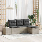 Modernes Garten Sofa Set Poly Rattan 4-teilig mit Kissen f&uuml;r die Terrasse Outdoor Sofa Set mit Sitzkissen 4-teiliges Rattan Gartenm&ouml;bel