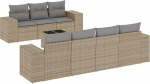 8-teiliges Garten Sofa Set Beige Poly Rattan Eckbank Couch mit Klarglastisch Polyesterm Kissen Modernes Design Modular f&uuml;r Terrasse Balkon Innenhof Lounge