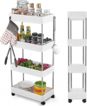 K&ouml;&ouml;gik&auml;ru 4 tasandiga, k&ouml;&ouml;giriiul, riiul ratastel, rullitav k&auml;ru, 22 cm laiune riiul, hoiuriiul k&ouml;&ouml;ki, kontorisse, vannituppa, pesuruumi, plastist, 40 x 22 x 86 cm (valge)