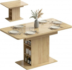 HOMCOM Esstisch, ausziehbar, rechteckig, f&uuml;r 4 bis 6 Personen, K&uuml;chentisch 110-130 cm mit 6 offenen Regalen und F&auml;chern, f&uuml;r kleine R&auml;ume, Esszimmer, Wohnzimmer, Naturholz