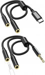 K&otilde;rvaklappide audioadapteri jagamiskaabel 2 tk, USB C 3,5 mm audio Y jagamiskaabel, k&otilde;rvaklappide audioadapter k&otilde;rvaklappidele / tahvelarvutile / nutitelefonidele / MP3-m&auml;ngijale