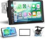 Hodozzy Autoradio 1 DIN traadita Carplay Android autoga, 7-tollise IPS-ekraaniga autoraadio toetus Bluetooth FM-raadio USB/TF/AUX/Video v&auml;ljund/YouTube tagurduskaamera