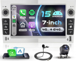 VECHTEL 4G + 64G autoraadio Android 15 Silver Opel Corsa C/D Zafira B Astra H Meriva Vivaro Signum Combo, 7-tolline IPS puuteekraan koos Carplay Android Auto GPS Wi-Fi USB/Type-C Bluetooth FM RDSiga