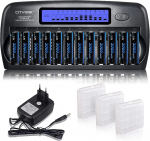 CITYORK 12 Bay LCD akulaadija komplekt AA AAA NI-MH NI-CD akudele koos 6 x AA 3000mAh ja 6 x AAA 1100mAh akudega (toiteallikas)