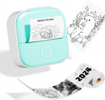 Odaro T02 Mini Printer, Inkless Sticker Printer Protable, Inkless Photo Printer with 1 Roll of Paper, Bluetooth Thermal Pocket Printer for Notes, Photos, DIY Print, Birthday, Green