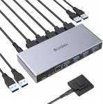 SUIDEK Displayport KVM Switch 1 monitorile 2 arvutile, 8K @ 60Hz DP KVM Switch 2 in 1 Out USB 3.0 KVM Switcher 4 USB pordiga, sisaldab lauaarvuti kontrollerit, 2 USB kaablit ja toiteallikat