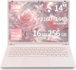 Computer mit 14,1 Zoll, Prozessor Celeron N5105, Entsperren von Fingerabdr&uuml;cken, Tastatur, Push-Pull-Kamera, Win 11, Typ-C, USB3.0 x 3, WiFi/BT 5.0 (Rosa, 16 G + 256 GB SSD)