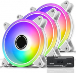EZDIY-FAB Moonlight Fan 120mm RGB PWM ventilaator koos RGB PWM ventilaatori keskusega, 5V emaplaadi SYNC, ARGB ventilaator arvutile, mitu valgustusrežiimi, valge, 3 komplekti