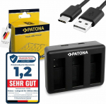 PATONA kolmekordne laadija DJI Osmo Action 3 4 5 6 jaoks, 3-kordne kiirlaadija BCX202 akudele, USB-C ja Micro USB sisend, kompaktne ja reisikompaktne, sisaldab USB-C kaablit