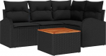 Rantry 5-teiliges Garten Sofa Set mit Kissen Schwarz Poly Rattan Akazie Gartenlounge Model3347576