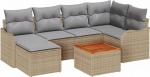 Rantry 7-teilige Garten Sofa Set mit Kissen Beige Poly Rattan Akazie, 2-Sitzer Garten Sofa mit Kissen Beige Poly Rattan Gartenlounge Model3347476