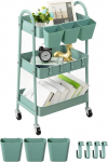danpinera 3-tasandiline rullitav metallist serveerimisk&auml;ru lukustatavate ratastega ja rippuvate tasside ja konksudega, mobiilne k&auml;sit&ouml;&ouml;k&auml;ru k&ouml;&ouml;ki, vannituppa, kontorisse, t&ouml;&ouml;kotta, roheline