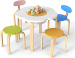 FANTASK Laste puidust laud 4 tooliga, laste laua-tooli komplekt koos hoiuga, laste m&ouml;&ouml;blikomplekt lille kujul, k&auml;sit&ouml;&ouml;laud puidust v&auml;ikelastele alates 3. eluaastast