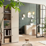 Home Furniture Set Modern Shelf Set of 2 Stackable Chest of Drawers with Integrated Workplace Desk Cream Beige