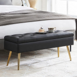 RUCUKEN 40" x 13.8" Black Leather Bench with Storage for Bedroom Bed End Entrance Ottoman Bench