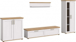 furnling Sibiu Sibiu Sibiu Larch Replica elutoakomplekt 4-osaline komplekt koos Highboard, Lowboard, vitriinkapp, seinariiul, fooliumiga, laius 336 cm