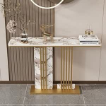 Konsolentisch, moderner Akzenttisch, Schiefer-Sofatisch mit Metallrahmen, schmaler Eingangstisch, Flur-Foyertisch f&uuml;r Eingang, Wohnzimmer (Gold-A, 80 cm)