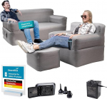 Skandika Air Sofa Easy Air Premium Bundle T&auml;ispuhutav diivan 1 & 2 inimesele, koos &otilde;hutooli ja elektrilise pumbaga, USB-C laadimiskaabel, 200 kg kandev&otilde;ime, kandekott, Air Couch, tool, telkimine, r&otilde;du