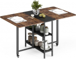 Mondeer mobiilne kokkupandav s&ouml;&ouml;gilaud, kokkupandav laud 2 avatud riiuliga v&auml;ikestesse ruumidesse, s&ouml;&ouml;gituppa, k&ouml;&ouml;ki, 140 x 80 x 75 cm, rustikaalne pruun ja must