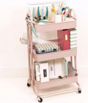 Craftelier - Metallist organiseerimisk&auml;ru 3 kambriga | 4 p&ouml;&ouml;rlevat ratast 360&ordm; piduritega | Maksimaalne riiulite koormus 2,99 kg | Kambrite vaheline kaugus 25,5 cm | Suurus 78 x 40 cm - V&auml;rv roosa