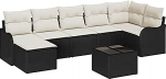 7 Teiliges Garten Sofa Set mit Kissen Braun Poly Rattan, 2-Sitzer Garten Sofa mit Kissen Schwarz Poly Rattan Gartenlounge Model3345797