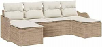 6-teiliges Garten Sofa Set mit Kissen Beige Poly Rattan, 2-Sitzer Garten Sofa mit Kissen Beige Poly Rattan Gartenlounge Model3345811