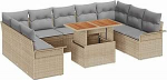 10-teiliges Garten-Sofa-Set mit Kissen Beiges Poly-Rattan Gartenlounge Model3358114