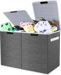 Modojuny Foldable Toy Storage Box with Lid & Handle - Large 600D Oxford Fabric Organiser Chest with Divider (58 x 30 x 39 cm) for Children's Toys, Clothes, Nursery | Grey