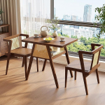 Esstisch-Set, kompaktes Holz-Rattan-Nisttisch- und Stuhl-Set f&uuml;r platzsparende Aufbewahrung im Esszimmer, Bistro, Balkon, Terrasse