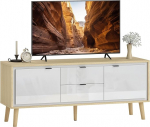 HOMCOM TV Unit 120cm 2 k&otilde;rgl&auml;ikega ust TV Stand kuni 55 tolli 2 vaikset sahtlit reguleeritavad riiulid kaasaegne stiilne TV Stand elutuppa magamistuppa valge ja tammepuust