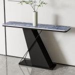 Moderner Eingangstisch aus Kunstmarmor, schmaler Akzent-Sofatisch mit einzigartigem Sockel, moderne Foyer-Konsole f&uuml;r Wohnzimmer, stilvoller langer Couchtisch, Heimdekoration
