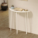Halbmondf&ouml;rmiger Konsolentisch Schmal, Beistelltisch Schmal mit Metallgestell und Massivholzplatten, Flurtisch f&uuml;r Wohnzimmer, Flur, Eingangsbereich und Diele(White,100x25x90 cm/39x10x35 in)